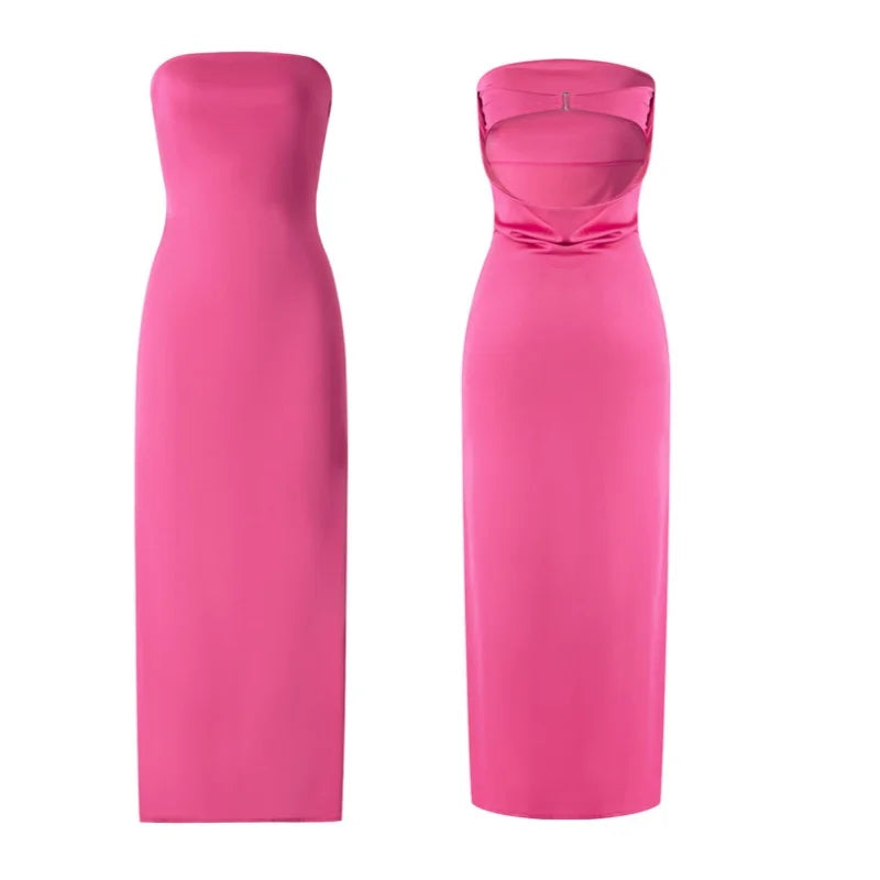 Women Evening Party Long Dress Backless Cut Out Strapless Straight Dress Summer Sexy Elegant Dresses