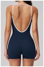 Tight Fitting One-piece Yoga Suit Women Color Bloack Square Collar Hollow Out Backless Butt-Lifting Gym Sports Short Jumpsuit