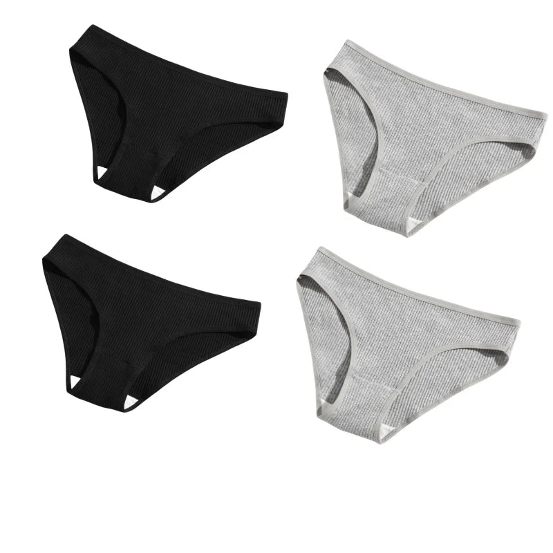 4Pcs/Set Cotton Panties For Women Low Rise Underwear Breathable Briefs Solid Color Sports Underpants Female Lingerie