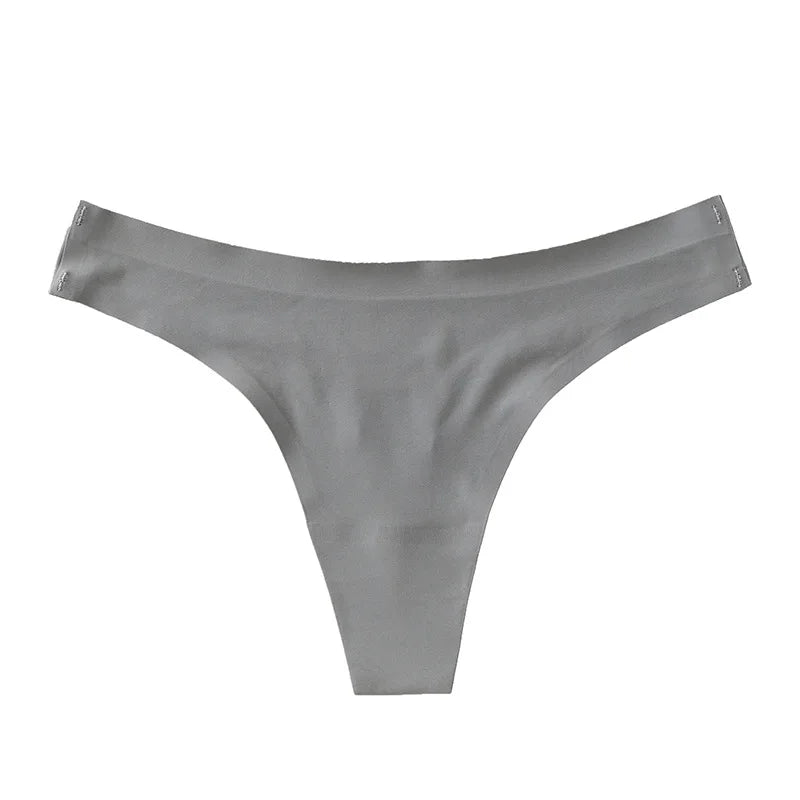 1 Pack Women's Ice Silk Seamless Thong Low-Rise No-Show Underwear Solid T-Back Panties Skin-Friendly Daily Wear G-string M-XL