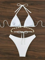 Halter Wrap Around Shell Decorated Bikini Women Swimwear Female Swimsuit Two Pieces Bikini Set Bathing Swimming Swim Suit Swim