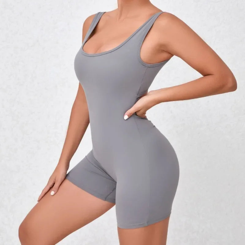 Women's Seamless Yoga Jumpsuit - Quick-Dry Nude Workout Suit with V-Neck & Sexy Back, Tight Fitness Wear for Running Gym Workout