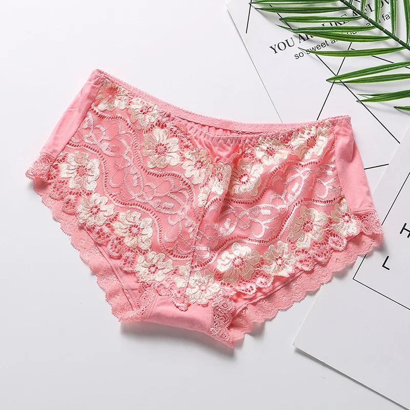 Sexy Lace Flowers Embroidery Panties for Women Underwear Low Waist Briefs Summer Breathable Comfort Shorts 15 Color Lingerie