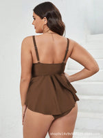 VigoJany 2026 Solid Patchwork Plus Size Tankini Women Push Up High Waist Big 2 Piece Swimsuit Backless Beach Large Bathing Suit