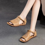 2026 Women's Summer Solid Color Retro Outdoor Casual Comfortable Flat SandalsBeach Sandal