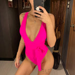 Sexy Wrap Around Bandage Women Swimwear One Piece Swimsuit Female Bather Deep V Neck Bathing Suit Swim Backless Monokini V1639C