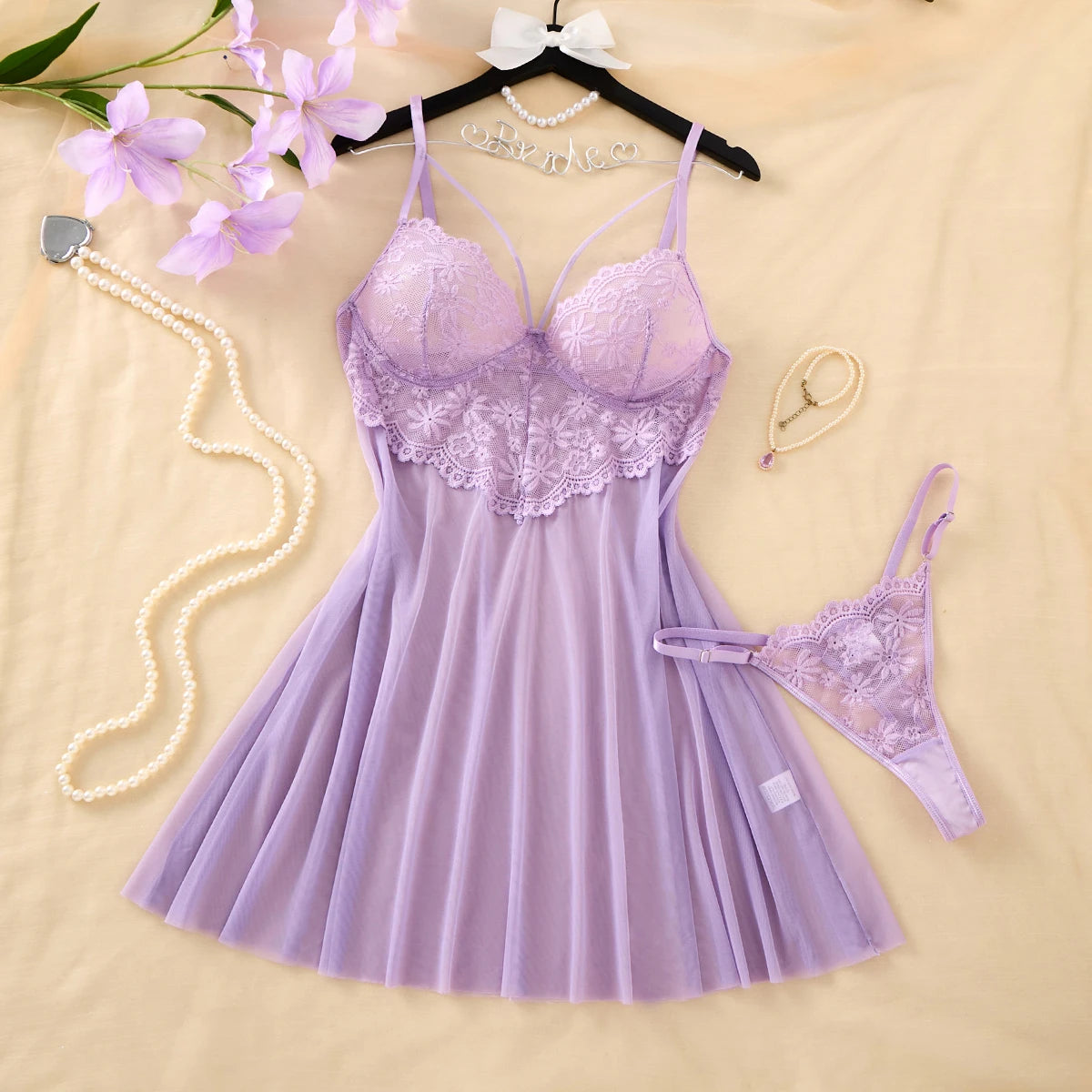 Girls limited edition purple floral embroidery nightgown .Lightweight sheer lace halter dress for ladies,sexy home wear