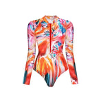 2026 Patchwork One Piece Swimsuit Long Sleeve Swimwear Women Bathing Suit Retro Zipper Swimsuit One Piece Surfing Swim Wear