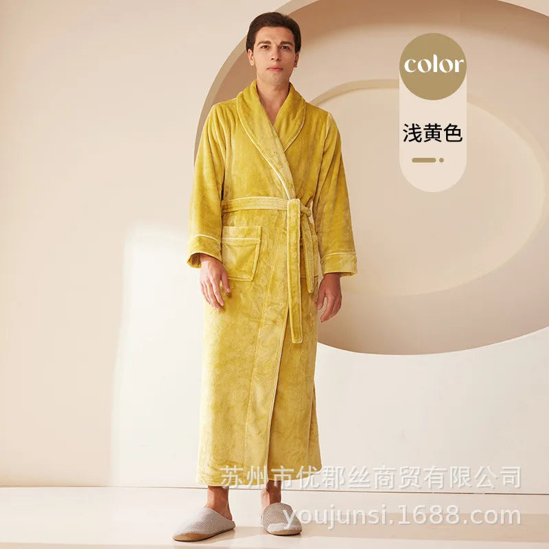 Long Flannel Robe for Men Women Warm Home Pajamas Loungewear 2026 Autumn Winter New Thick Coral Fleece Couple Bathrobe