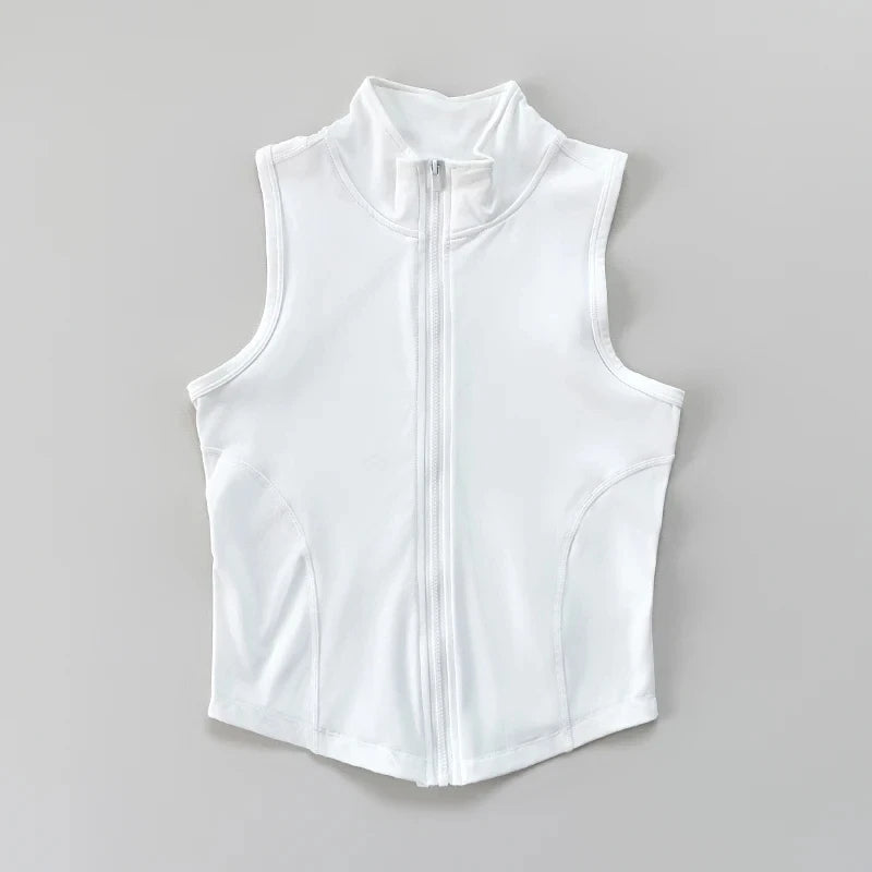 Sleeveless sports vest, quick-drying vest, women's sports crop top, stand-up collar zipper exercise vest