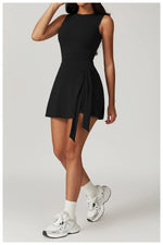 Tennis Dress Slim Tennis Dresses Woman Home Clothing Simple Style Casual Bodycon Mini Sleeveless Solid Color Leace-up Vestidos