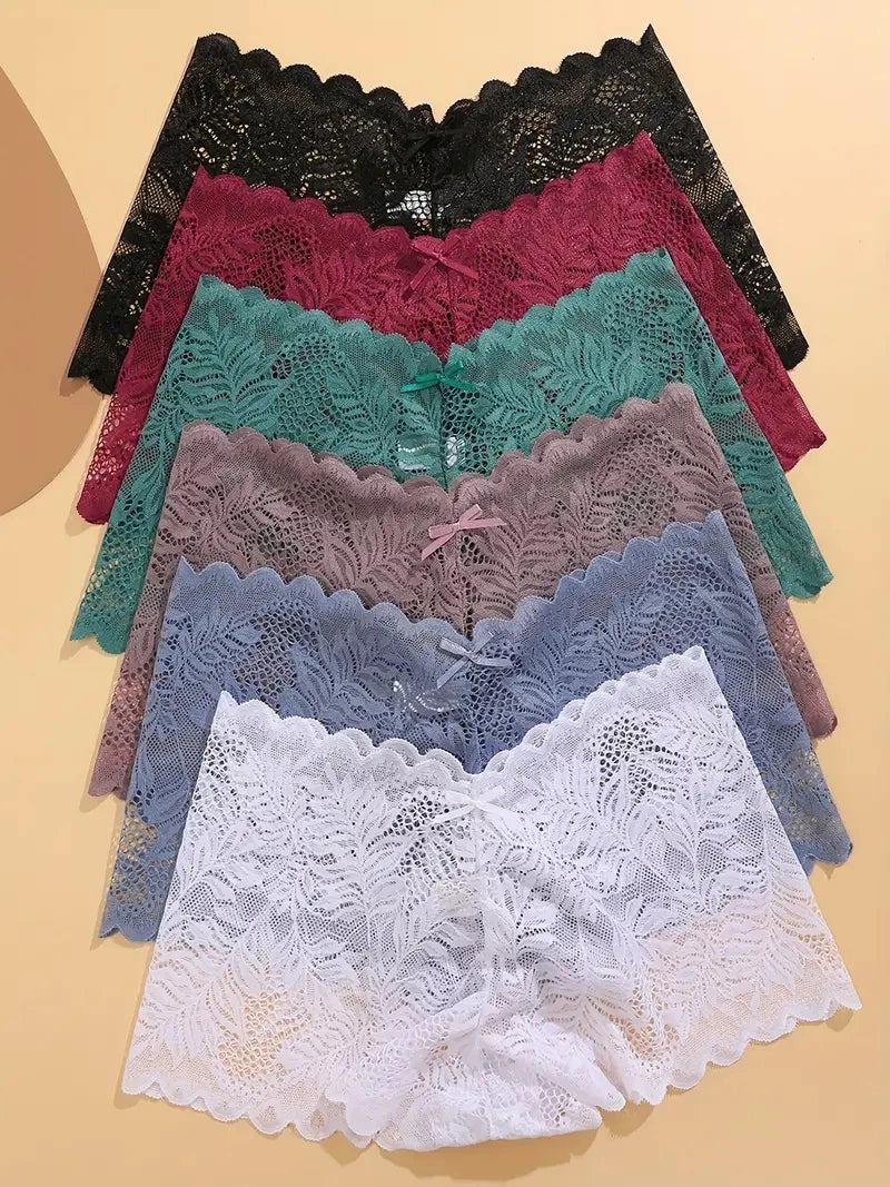 6PCS Women Lace Boxers Briefs Sexy Seamless Breathable Low Waist Female Underwear Solid Color Intimates High Elastic Lingerie