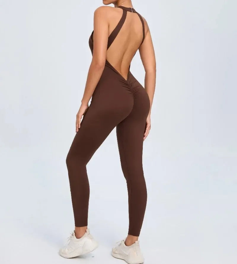 Seamless Yoga Jumpsuits Sports Fitness Peach Hip-lifting Backless Buckle One-Piece Training Gym Workout Tracksuits for Women