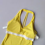 Women's Summer V-Neck Yoga Sports Vest Hanging Back Neck Design Outdoor Running Training Gathered Fit Active Wear Top