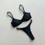 Sexy Solid Black Triangle Micro Bikini Thong Set Swimsuit Women 2026 Metal Ring Ladies Swimwear Bathing Suit Bikinis Mujer