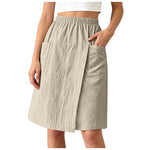 Women's Textured Wrap Skirt Shorts Solid Color Elastic Waist Midi Skort With Pocket Casual Loose Fit Layered A Line Summer Short