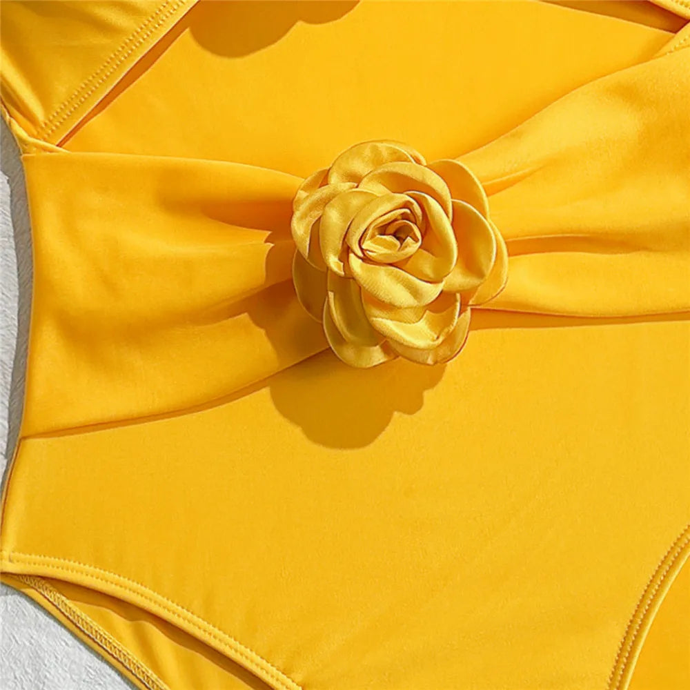 Sexy 3D Flower Hollow Out Swimwear One Piece Swimsuits Women 2026 Summer String Halter Monokini Swimming Bathings Suit Bather