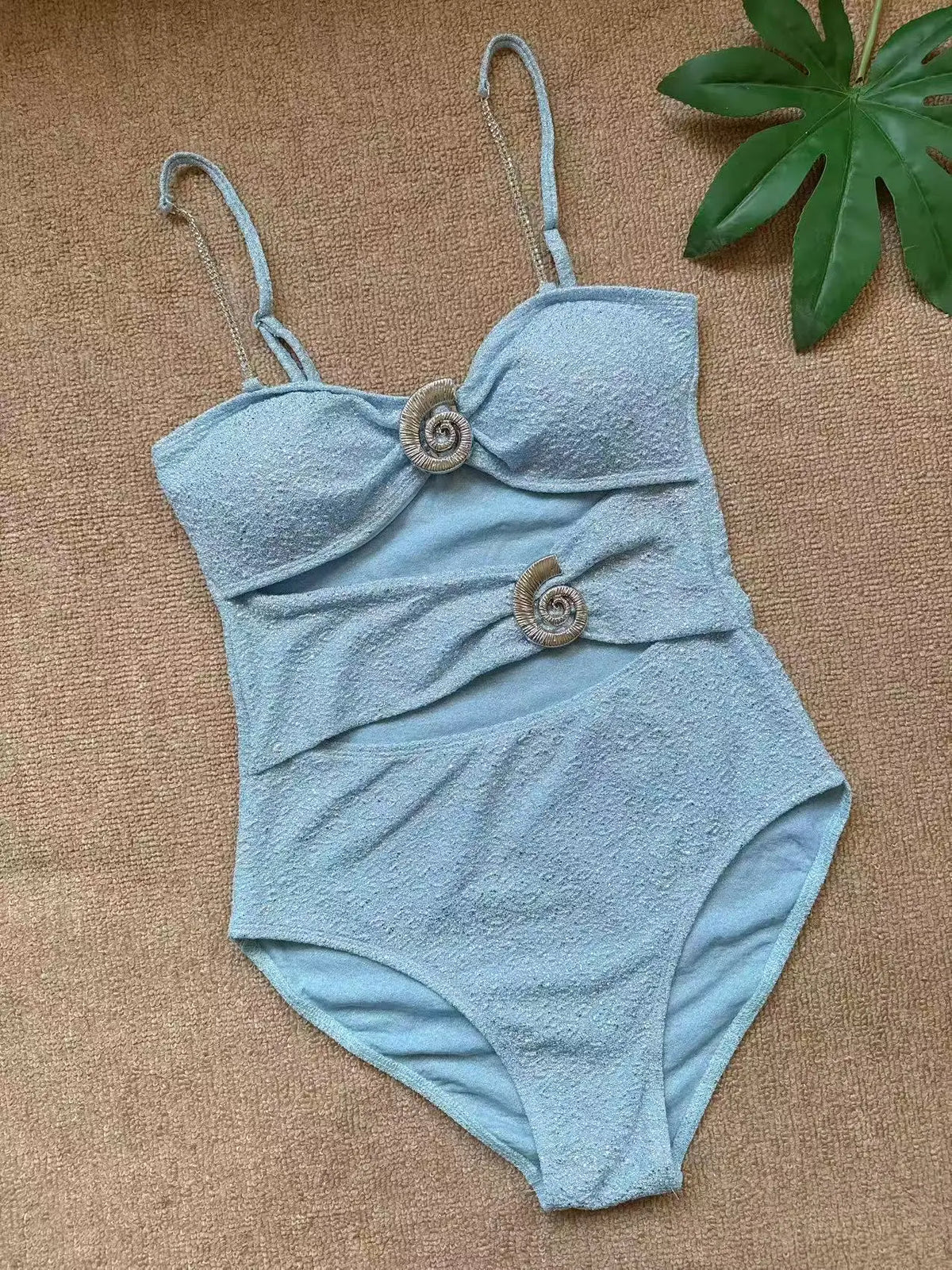 Women's Sexy One Piece Swimsuit with Metal Ring Hollow out Design Shiny Chain Strap Push up Summer Bathing Suit Monokini