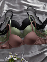 3Pcs Solid Women's Underwear Set Everyday Push up Bra Basic Underwire Bras Supportive and Comfortable Unpadded Women's Bra