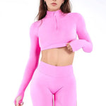 NCLAGEN Impact Crop Zippy Fitness Top Long Women Sleeve GYM Clothes Seamless Running Workout Quick Dry Pilates Sports Yoga Shirt