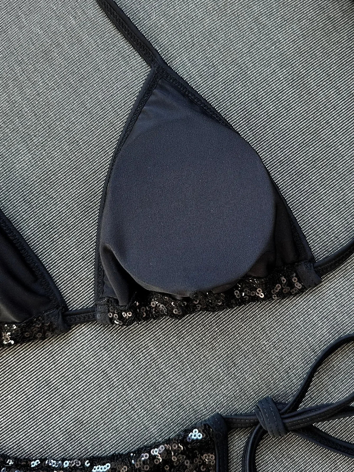 Shiny Sequin Blue Bikini Set 2026 Women Sexy Halter Push Up Bra Bandage Thong Swimsuit Beach Bathing Suit Hoiday Micro Swimwear
