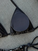 Shiny Sequin Blue Bikini Set 2026 Women Sexy Halter Push Up Bra Bandage Thong Swimsuit Beach Bathing Suit Hoiday Micro Swimwear