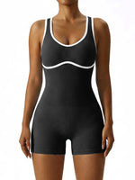 Sleeveless Contrast Trim Backless Yoga Romper Seamless Body Shaping Sport Jumpsuit for Running Training