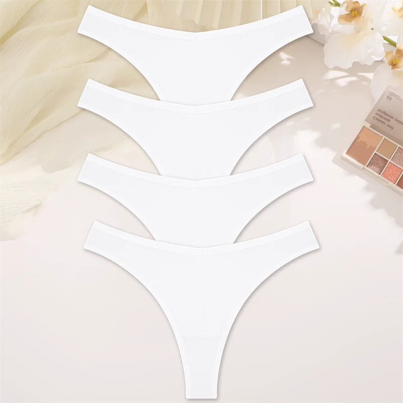 4PCS Women Seamless Thong Cotton Thin Strap Low Waist High Flexibility Panties Sexy Underwear Ladies Briefs T-back Soft Women