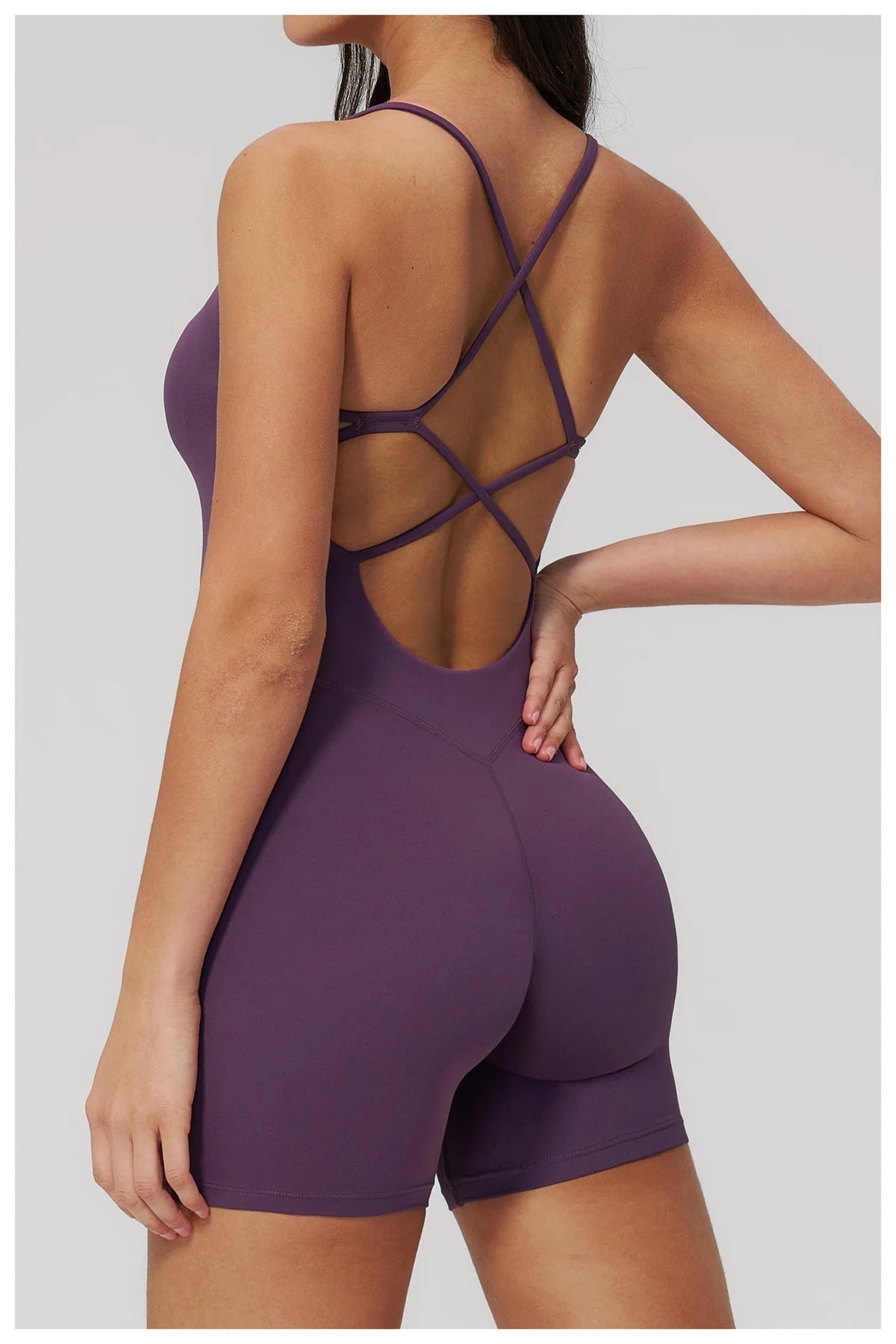 Summer New Hollow Open Back Criss Cross Yoga Jumpsuit Women Outdoor Solid Sleeveless Hip Lifting Pleate Sports Fitness Suits