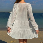 2025 Long Sleeve Hollow Out Crochet Knitted Tunic Beach Cover Up Cover-ups Beach Dress Beach Wear Beachwear Female Women K6674