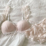 Japanese Kawaii Heart Print Lingerie, Sweet Wireless Bralette Set for Small Breasts, Comfortable Anti-Sagging Everyday Bra Set