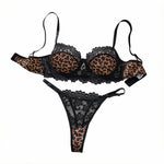 Classic Leopard Print Black Lace Lingerie Set Underwire Bra With Matching Thong Women Sexy Intimates ZA825182
