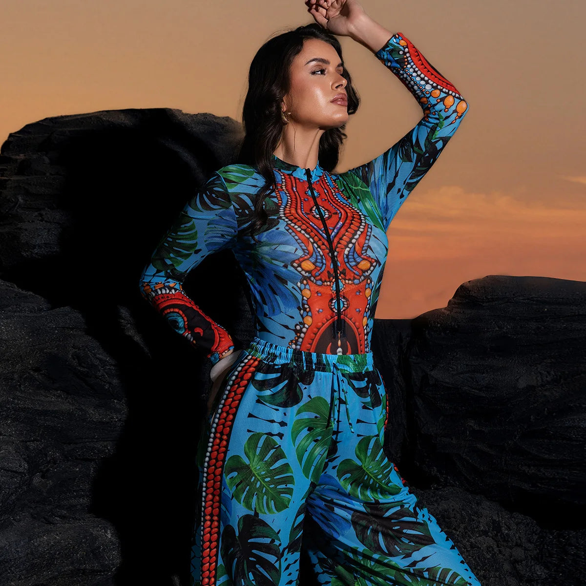 One Piece Sun Protection Swimwear 2026 Women Long Sleeved Print Swimsuit Female Sports Bathers Swimming Bodysuit Beach купальни