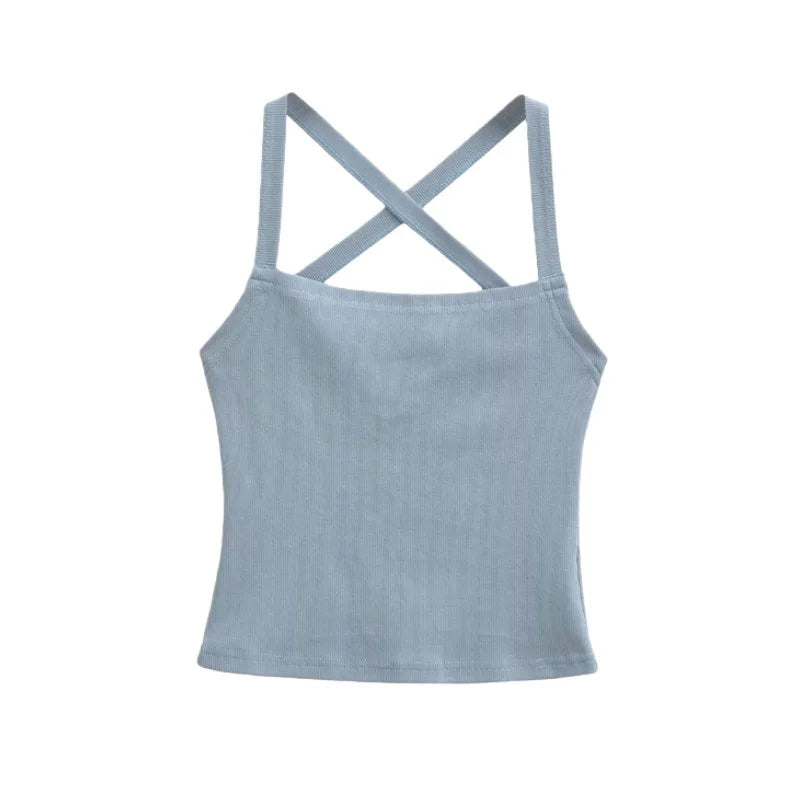 Solid Color Sexy Back-Cross-Strap Tank Top For Women New Summer Slim-Fit Short Outerwear Base Top Pure Desire Casual Style 56ZA