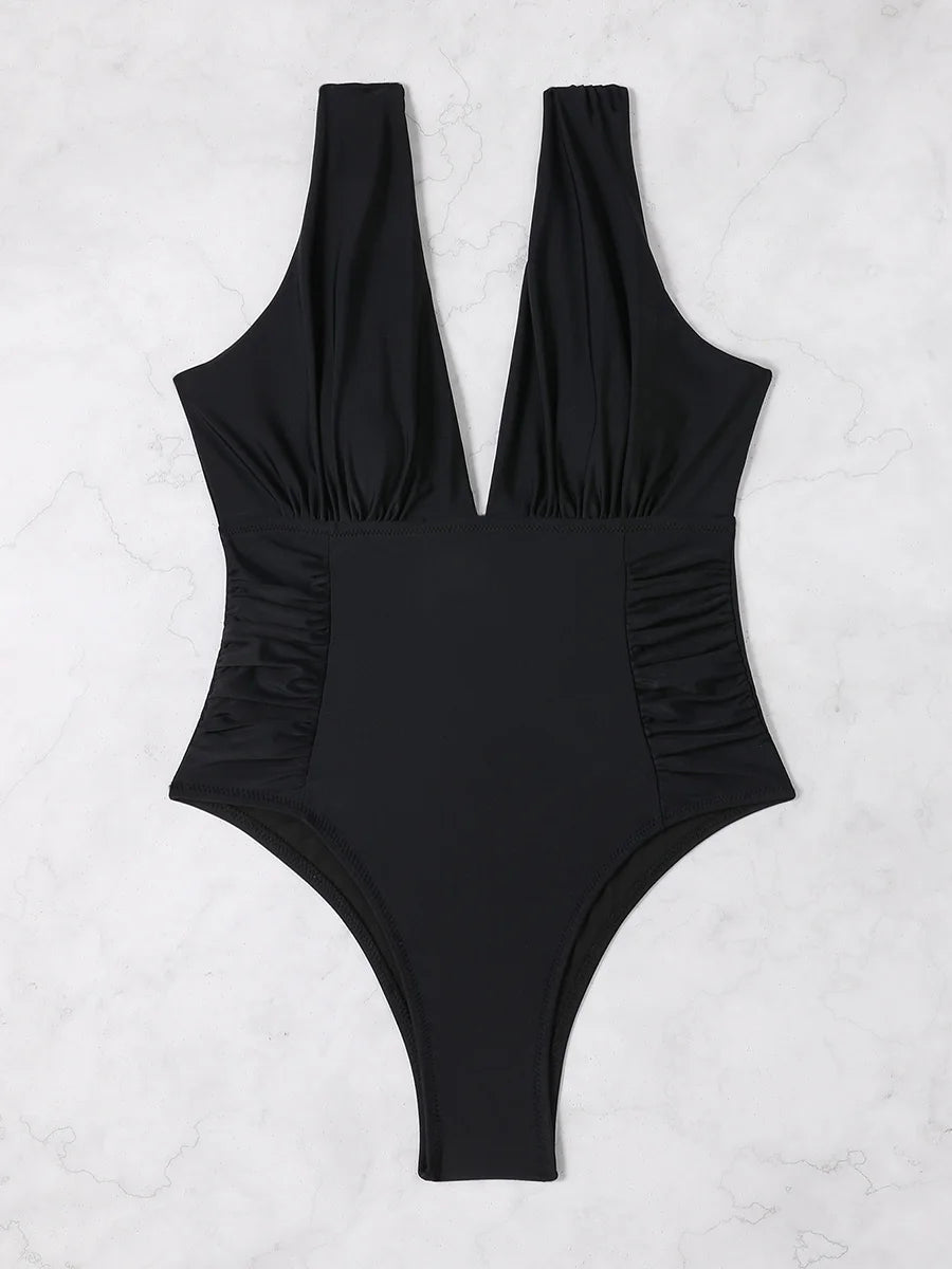 2026 V Neck Solid Bodysuit One Piece Swimsuit Sexy Swimwear Women Bathing Suit Female Swimming Summer Beachwear Bodysuit