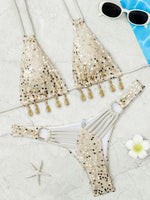 Shiny Sequins Halter Shells Bikini Female Swimsuit Women Swimwear Two-pieces Bikini Set Brazilian Bather Bathing Suit Swim Lady