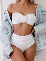 XS - XL 3D Flower Bandeau Bikinis Female Swimsuit High Waist Bikini Women Swimwear Two-pieces Bikini Set Bathing Suit Swim Lady
