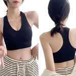2Pcs/Set Women Deep V Neck Y-Back Padded Tank Bra Rib Cropped Tank Bralette Racerback Strap Daily Inner Top One Size Underwear