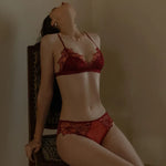 MOYISU Pure Desire Victoria French Lace Embroidered Lingerie Women's Thin Cup Triangle Cup Bra Set Comfortable No Underwire