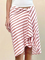 Summer Solid/Stripe/Plaid Midi Skirts for Women Casual Elegant A-Line Skirt for Beach Vacation Streetwear