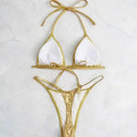Sexy Metallic Gold Glitter Halter Bikinis Sets Two Pieces Women Thong Bandage Swimsuit Female Bathing Suit Swimwear Biquini