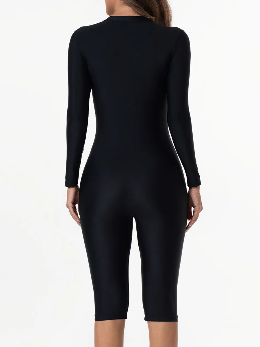 2026 Zipper Slim One Piece Swimsuit Women Long Sleeve & Knee Swimwear Female Bather Bathing Swimming Swim Surf Suit Beachwear