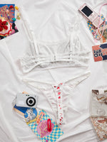 Women Heart Print Sexy Lingerie Set Lace Trim Wireless Bandeau Bra & Adjustable Strap Thong Sexy Underwear