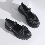 Women Bow Mary Janes Faux Patent Leather Heart‑Buckle Lug‑Sole Round‑Toe Sweet Preppy JK Platform Casual Daily Shoes