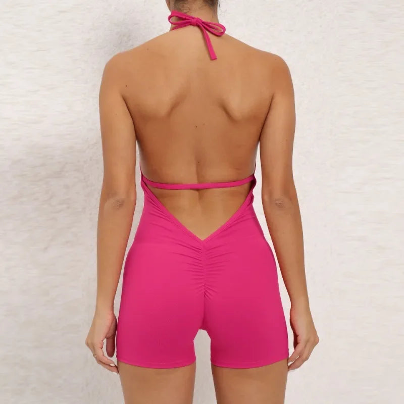 Women's High Elasticity One-Piece Fitness Jumpsuit - Tight Peach Hip Jumpsuit & Air Back Yoga Pants for Workout Gym Running