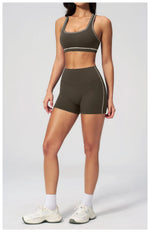 Summer New Color Contrast Yoga Set Women Tight I-shaped Back Sports Bra Versatile Fitness Suit High Waist Shorts Workout Clothes