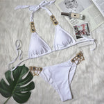 8 Colors Sexy Bikini Women Swimwear Swimsuit Shiny Crystal Diamond Chain Bathing Suit Beach Bikinis Set Female Push Up Biquinis