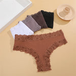 3Pcs Women Cotton Brazilian Pants Sexy Lace Brazilian Briefs Low Waist Floral Solid Color G-string Breathable Soft Lingerie