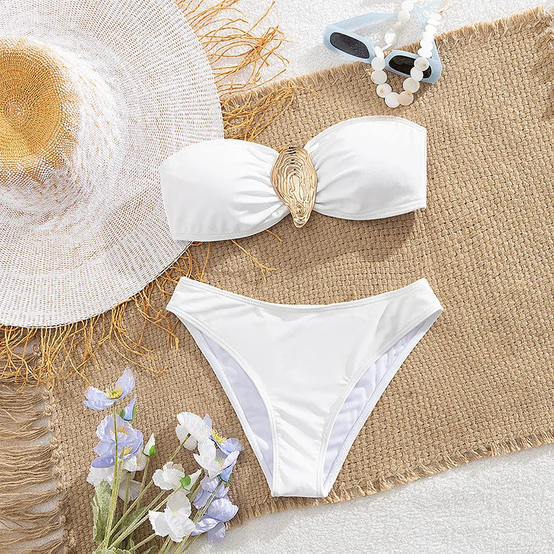 Seashell Bandeau Bikini 2025 Sexy Women Swimsuits Female Swimwear Thong Bikini Set Brazilian Biquini Swimming Suit Beachwear