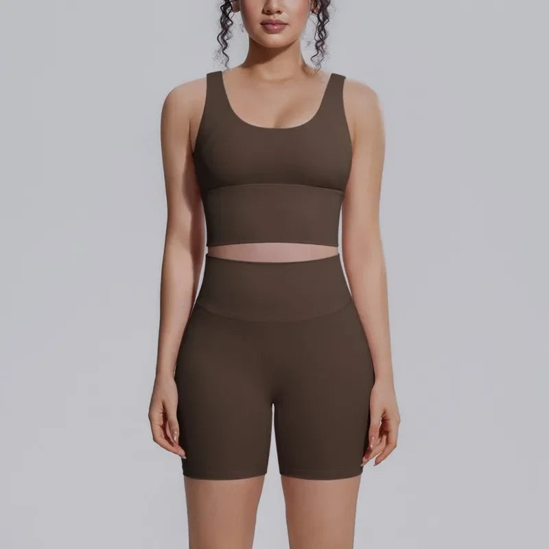 Women's Yoga Set Sports Running Fitness Beautiful Back Vest Hip Lifting Slim-Fit High Waist Shorts Training Gym Workout Suits